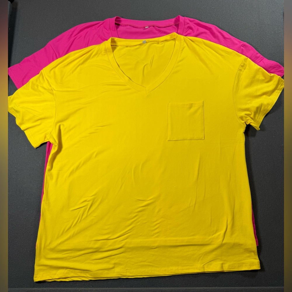V-Neck Pocket Shirts, 2 pack, Yellow & Hot Pink, Women’s 2XL